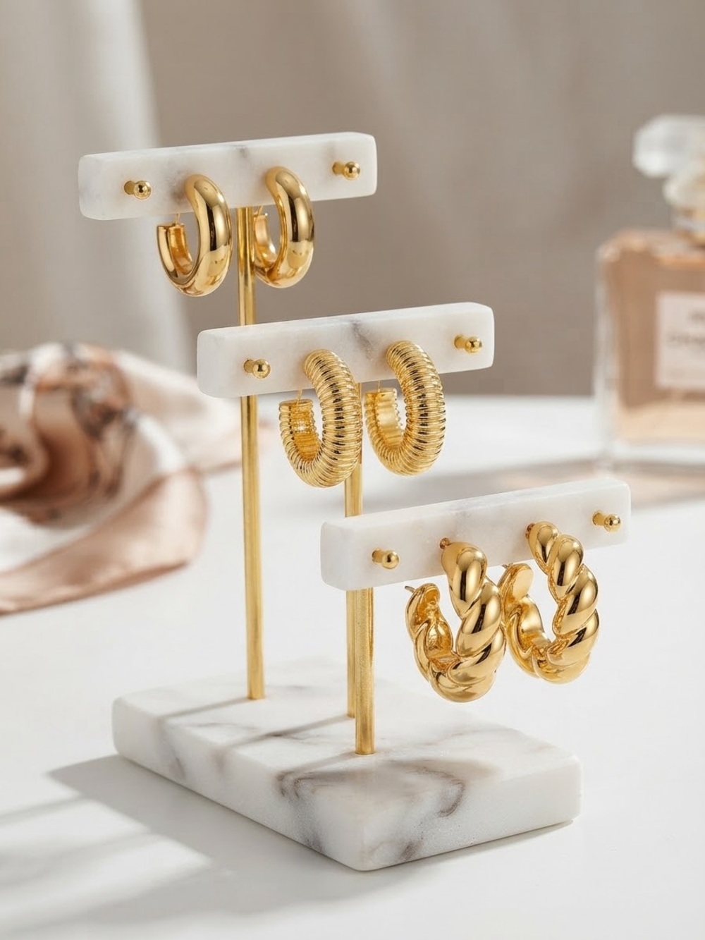 Gold Hoop Earrings Set - 3 pairs